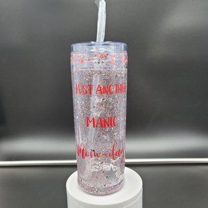 Mom Skinny Tumbler 18 Oz Manic Day Fuel Snow Globe Glitter Love Cold Cup
